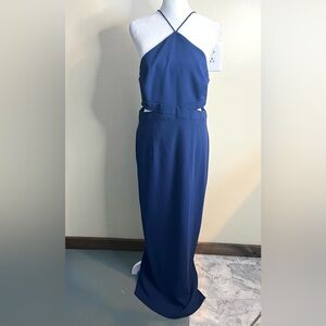 Aidan Mattox Strapless Navy Crepe Halter Column Formal Dress Prom Wedding